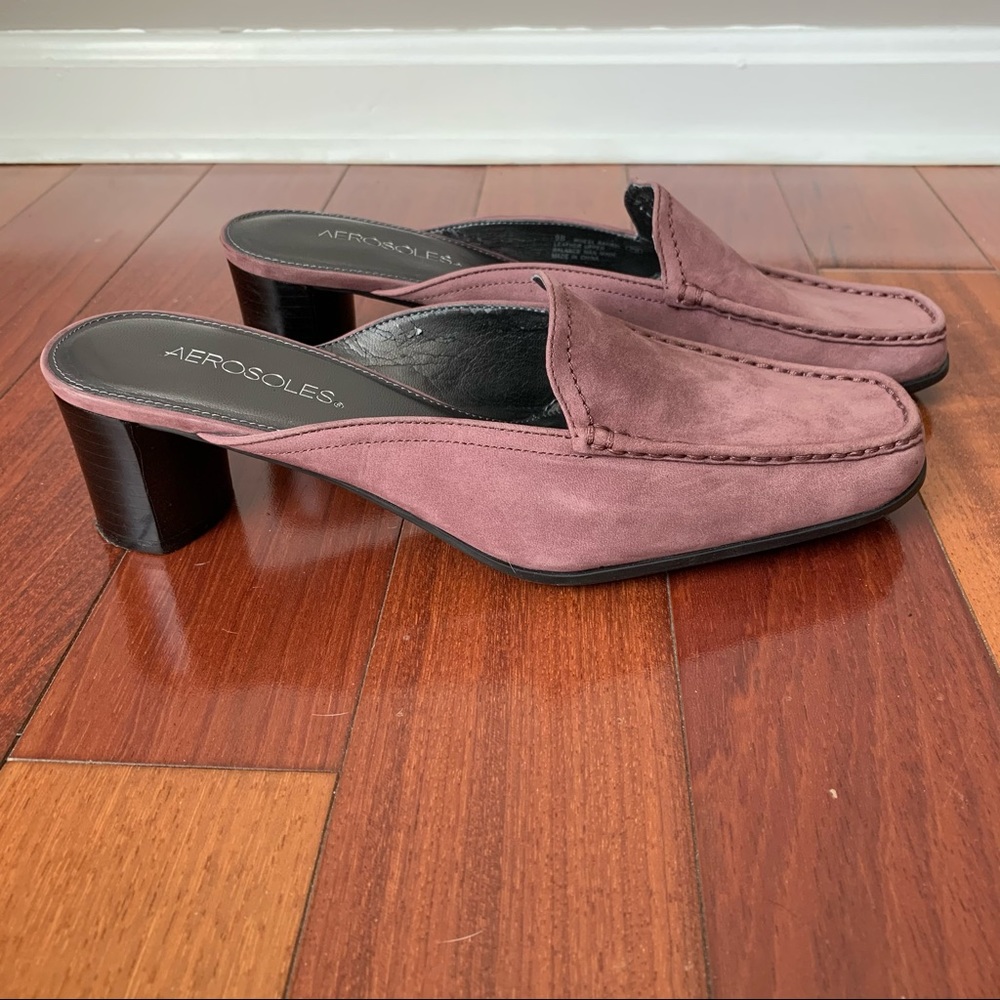 Women’s Aerosoles Purple Suede Mules Sz 9